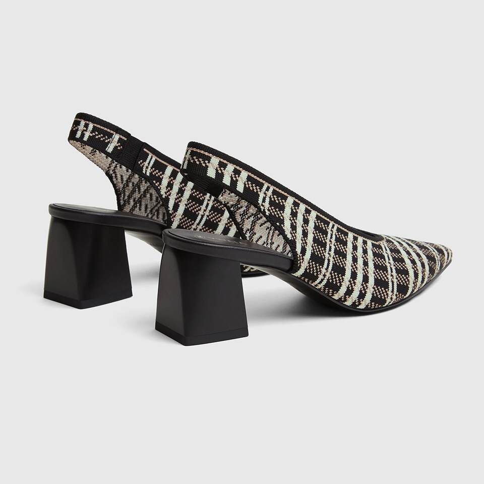 Della Pointy Heeled Sandals in Black Plaid | Women's Sustainable and Stylish Shoes | VIVAIA