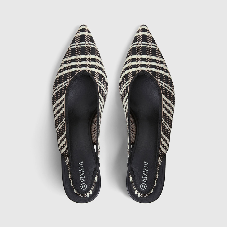 Della Pointy Heeled Sandals in Black Plaid | Women's Sustainable and Stylish Shoes | VIVAIA