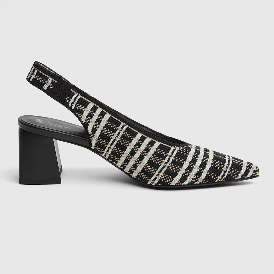 Della Pointy Heeled Sandals in Black Plaid | Women's Sustainable and Stylish Shoes | VIVAIA