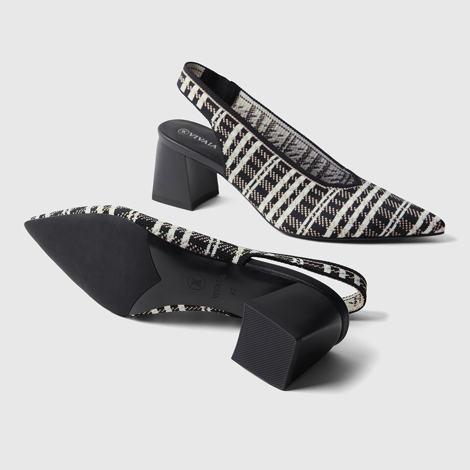 Della Pointy Heeled Sandals in Black Plaid | Women's Sustainable and Stylish Shoes | VIVAIA
