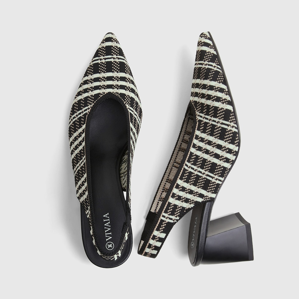Della Pointy Heeled Sandals in Black Plaid | Women's Sustainable and Stylish Shoes | VIVAIA