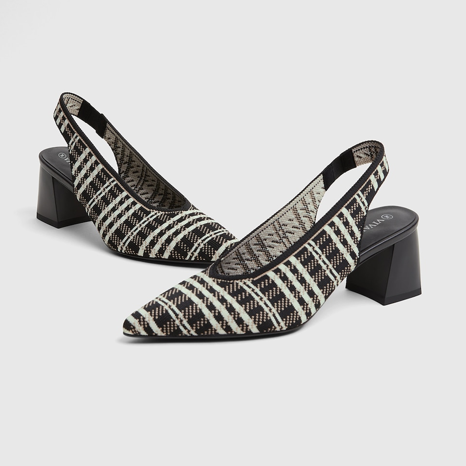 Della Pointy Heeled Sandals in Black Plaid | Women's Sustainable and Stylish Shoes | VIVAIA