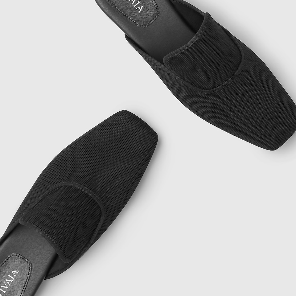 Marie Square-toe Mules in Deep Ebony | Women's Sustainable and Stylish Black Shoes | VIVAIA