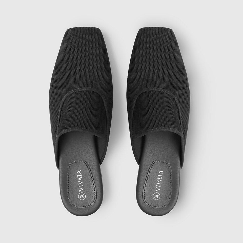 Marie Square-toe Mules in Deep Ebony | Women's Sustainable and Stylish Black Shoes | VIVAIA