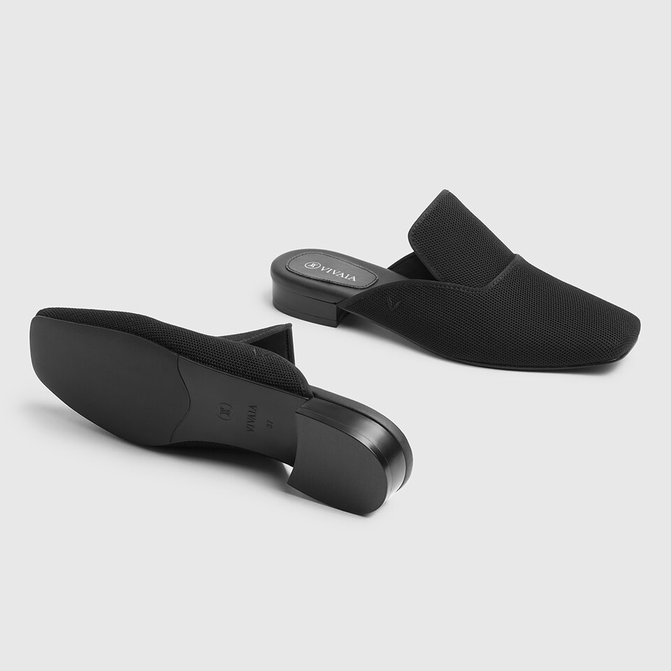 Marie Square-toe Mules in Deep Ebony | Women's Sustainable and Stylish Black Shoes | VIVAIA
