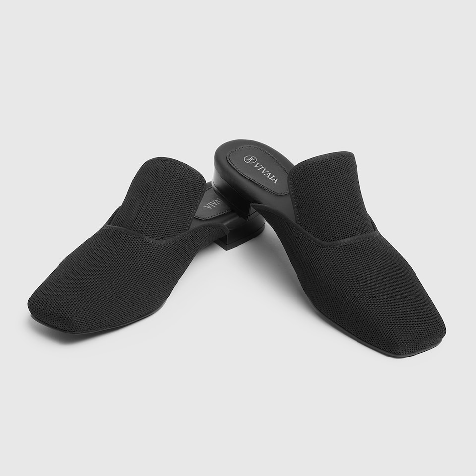 Marie Square-toe Mules in Deep Ebony | Women's Sustainable and Stylish Black Shoes | VIVAIA