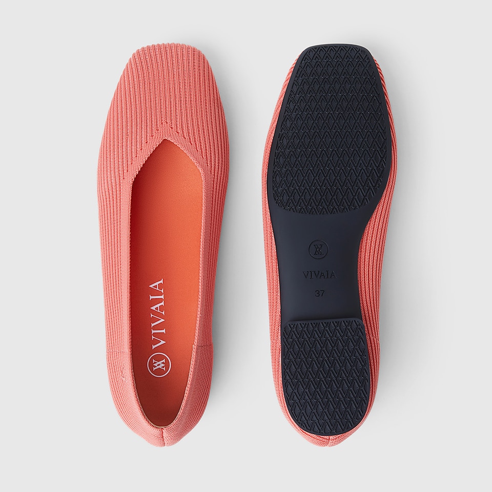 Margot Square-toe Flats in Coral Orange | Women's Sustainable, Washable and Stylish Shoes | VIVAIA