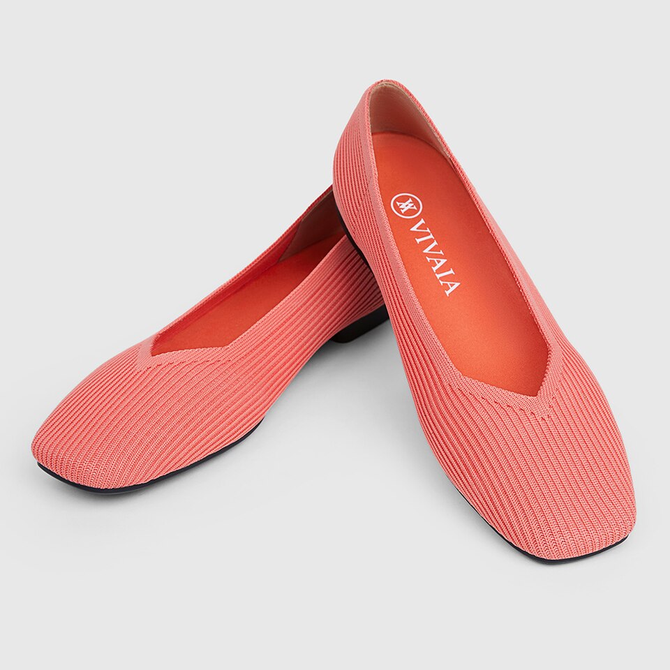 Margot Square-toe Flats in Coral Orange | Women's Sustainable, Washable and Stylish Shoes | VIVAIA
