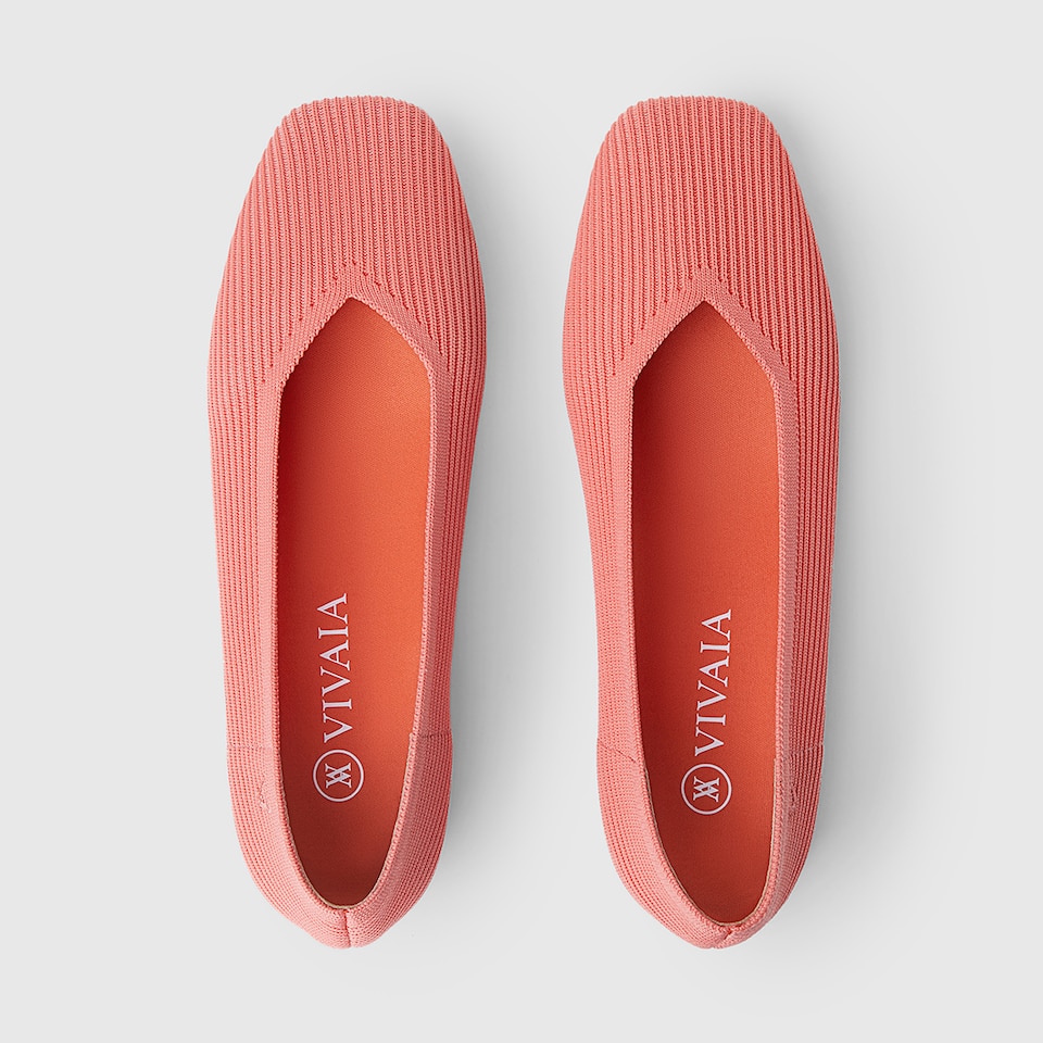 Margot Square-toe Flats in Coral Orange | Women's Sustainable, Washable and Stylish Shoes | VIVAIA
