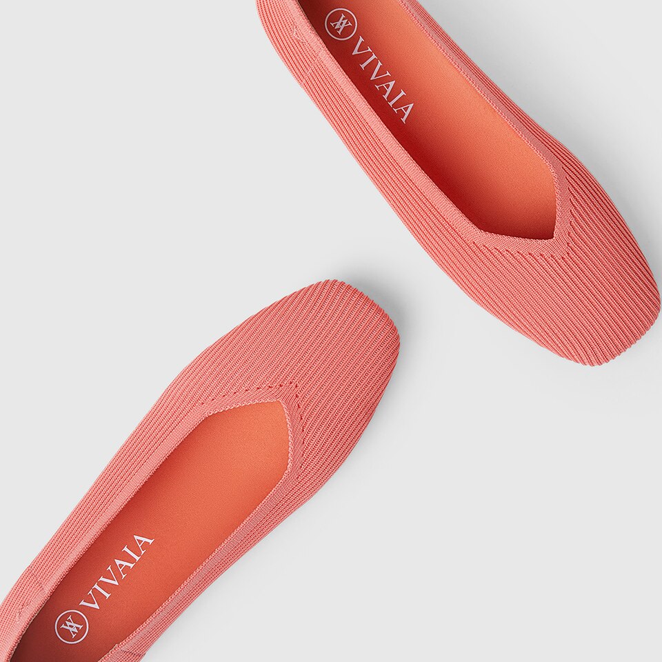 Margot Square-toe Flats in Coral Orange | Women's Sustainable, Washable and Stylish Shoes | VIVAIA