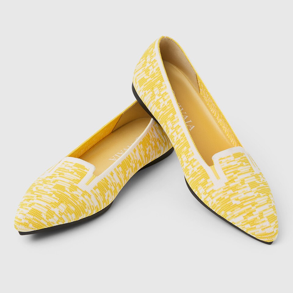 Manon Pointy Flats in Lemon Tie-Dye | Women's Sustainable, Washable and Stylish Shoes | VIVAIA