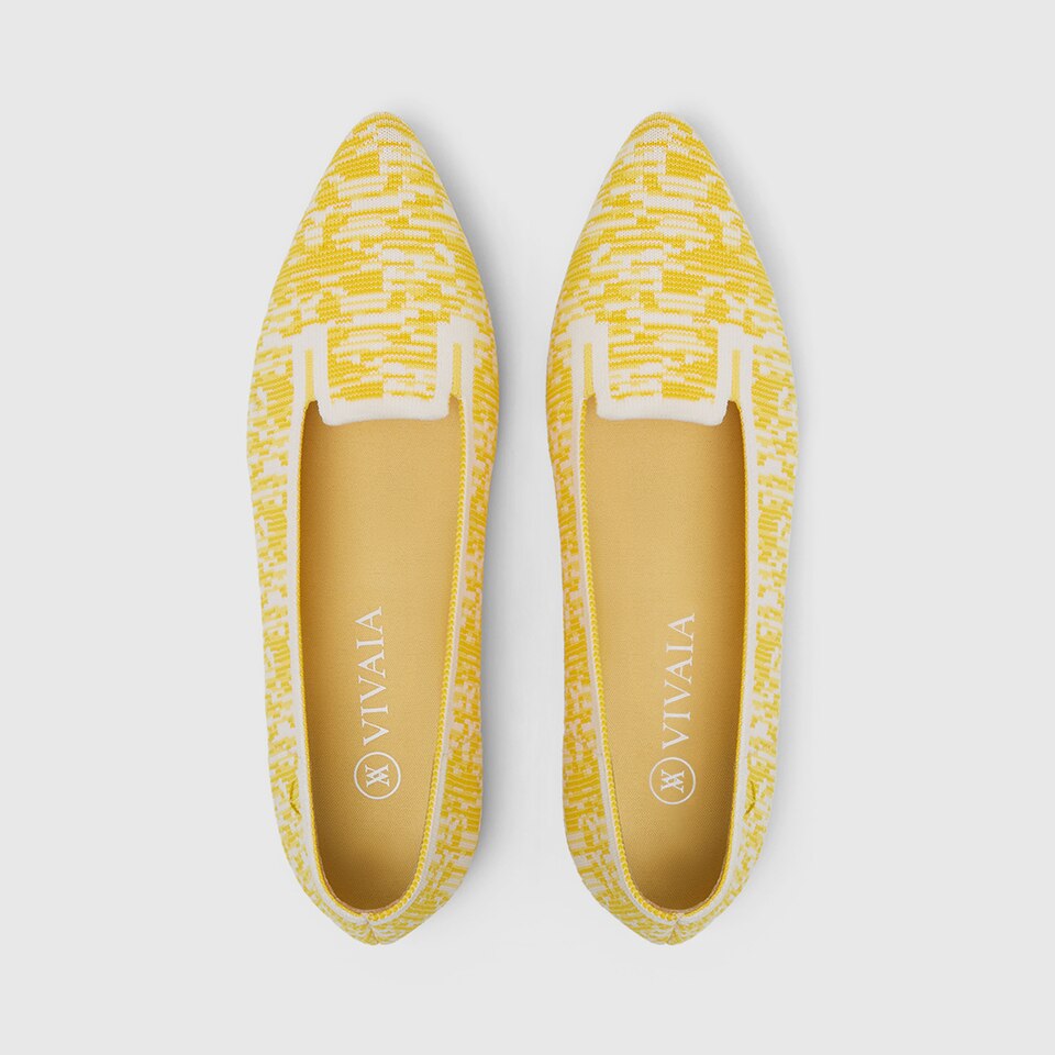 Manon Pointy Flats in Lemon Tie-Dye | Women's Sustainable, Washable and Stylish Shoes | VIVAIA