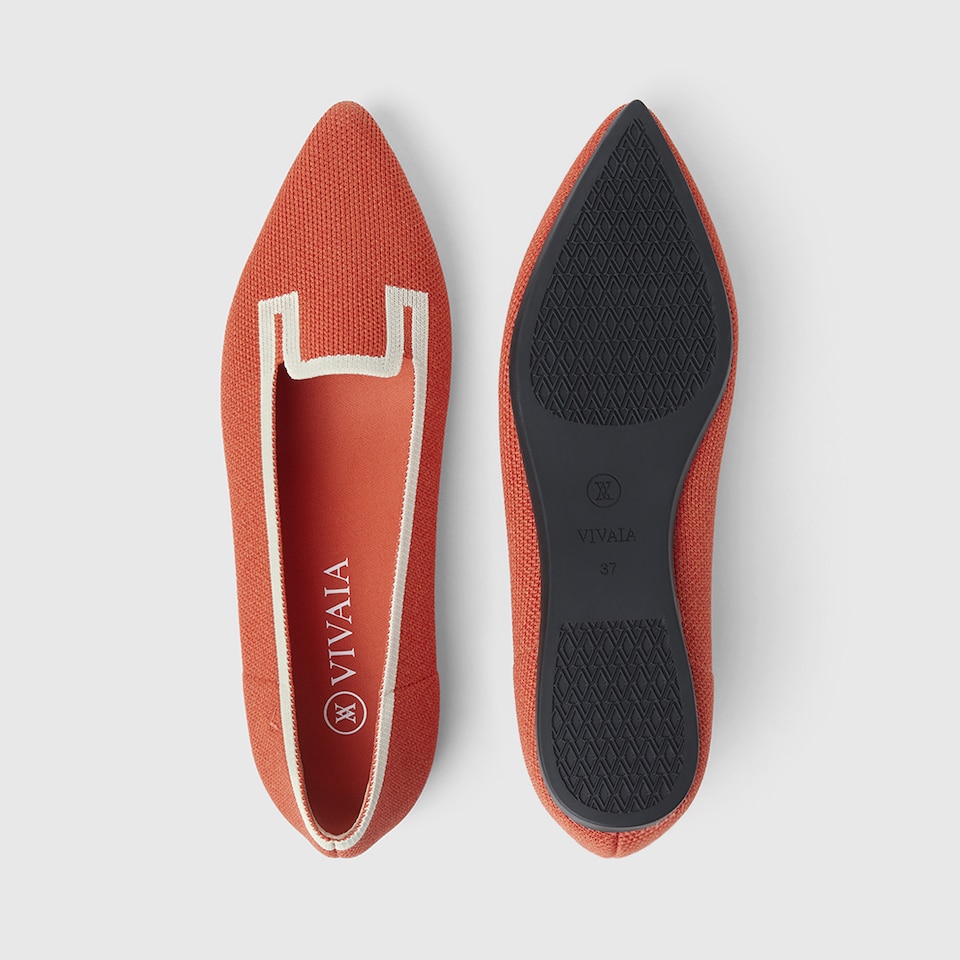 Manon Pointy Flats in Carrot Orange | Women's Sustainable, Washable and Stylish Shoes | VIVAIA