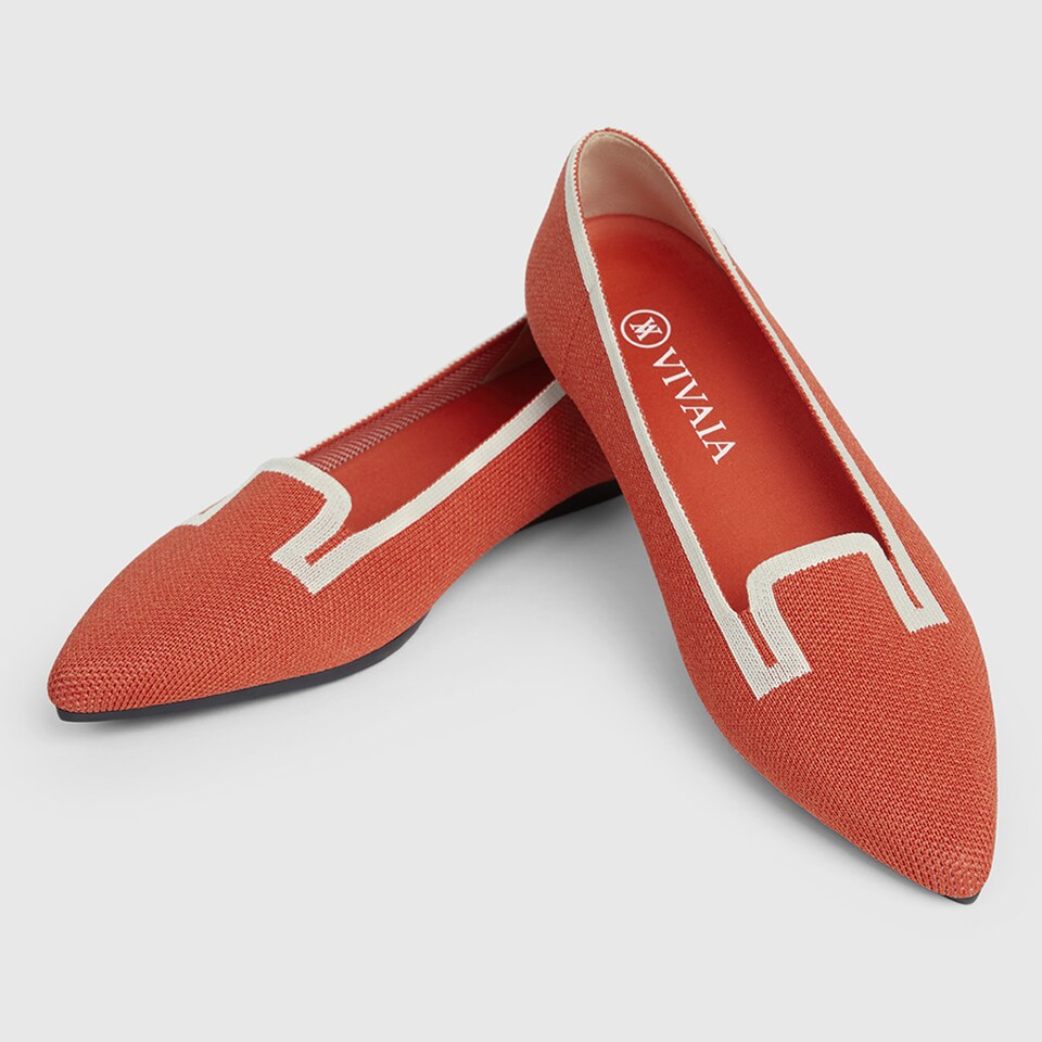 Manon Pointy Flats in Carrot Orange | Women's Sustainable, Washable and Stylish Shoes | VIVAIA