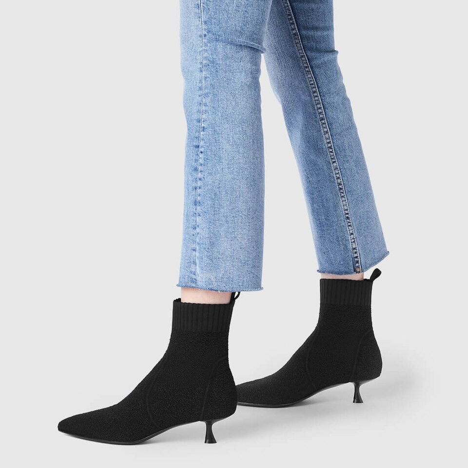 Louise Pointy Kitten Heel Boots in Solid Black | Women's Sustainable and Stylish Shoes | VIVAIA