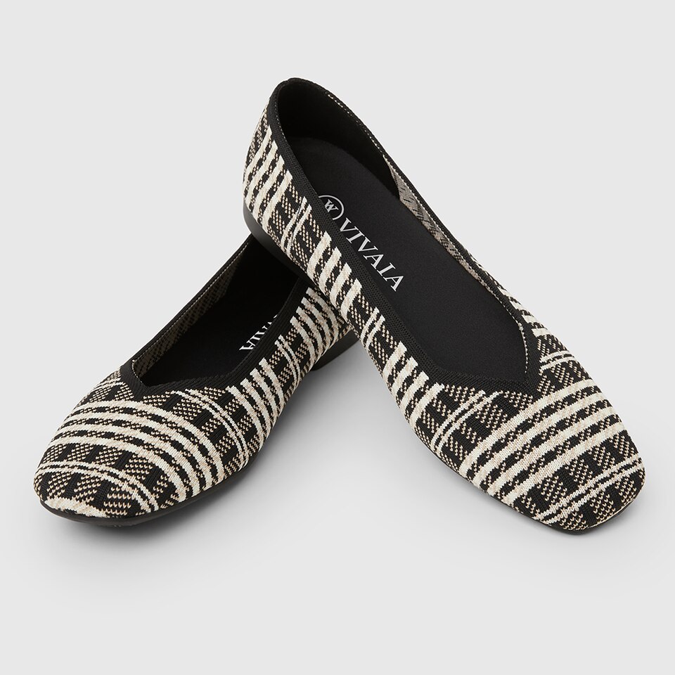 Margot Square-toe Flats in Black Plaid | Women's Sustainable, Washable and Stylish Shoes | VIVAIA