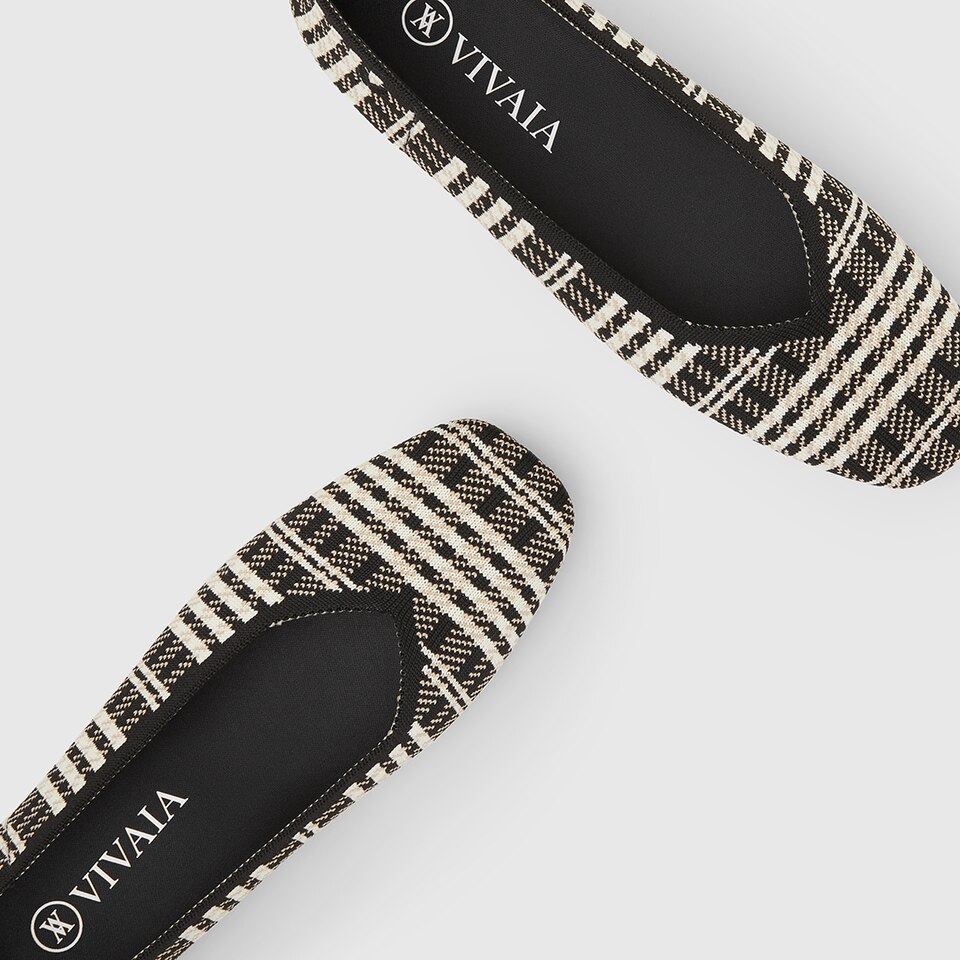 Margot Square-toe Flats in Black Plaid | Women's Sustainable, Washable and Stylish Shoes | VIVAIA