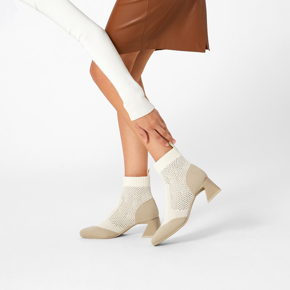 Melissa Square-toe Heeled Boots in Cream Ivory | Women's Sustainable and Stylish Shoes | VIVAIA