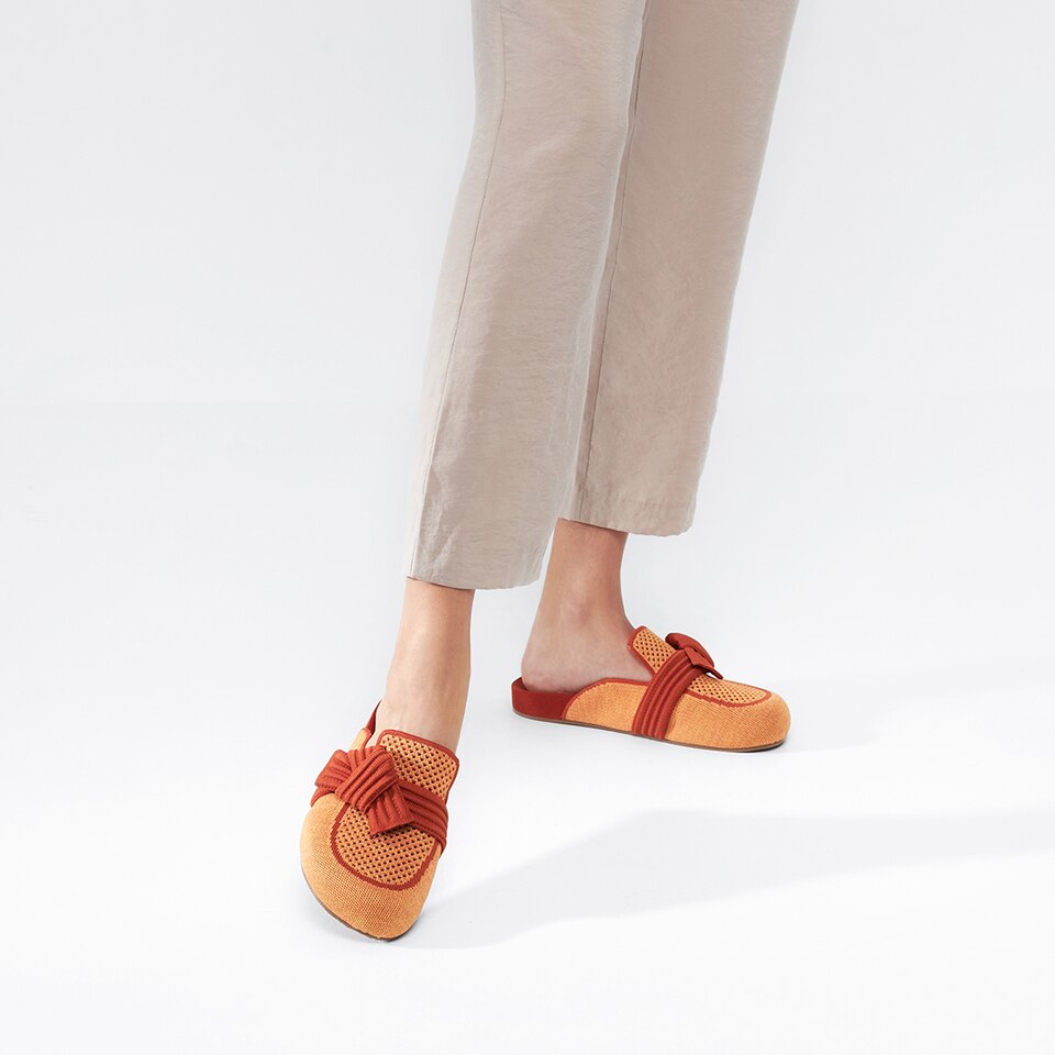 Lauren Round-toe Sandals in Coral Orange-Sustainable & Washable | VIVAIA