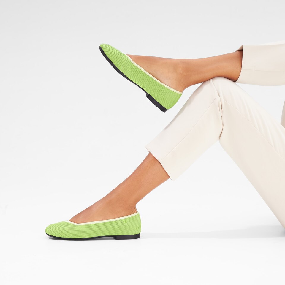 Margot Square-toe Flats in Lime Green | Women's Sustainable, Washable and Stylish Shoes | VIVAIA