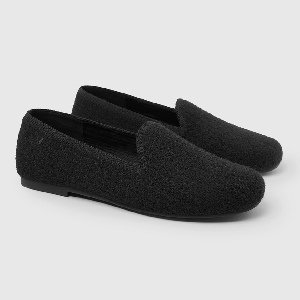 Kimberley Round-toe Eco Fluffy Yarn Loafers in Solid Black | Women's Sustainable, Washable and Stylish Shoes | VIVAIA