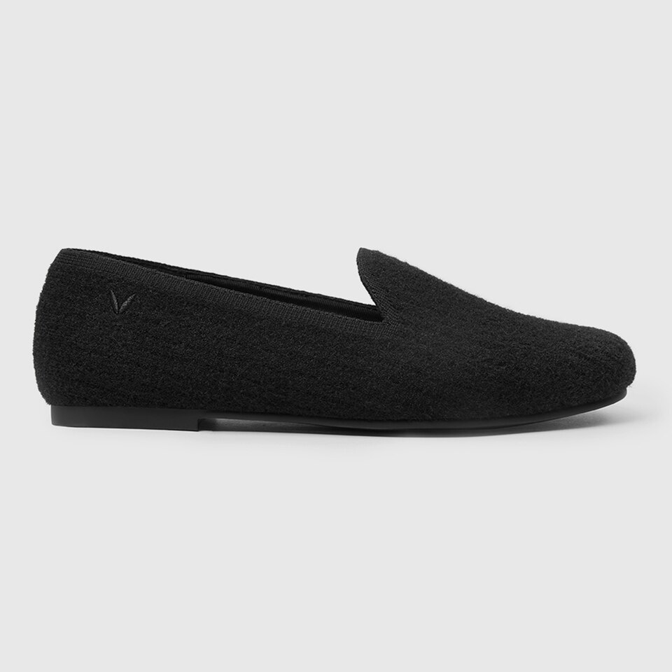 Kimberley Round-toe Eco Fluffy Yarn Loafers in Solid Black | Women's Sustainable, Washable and Stylish Shoes | VIVAIA