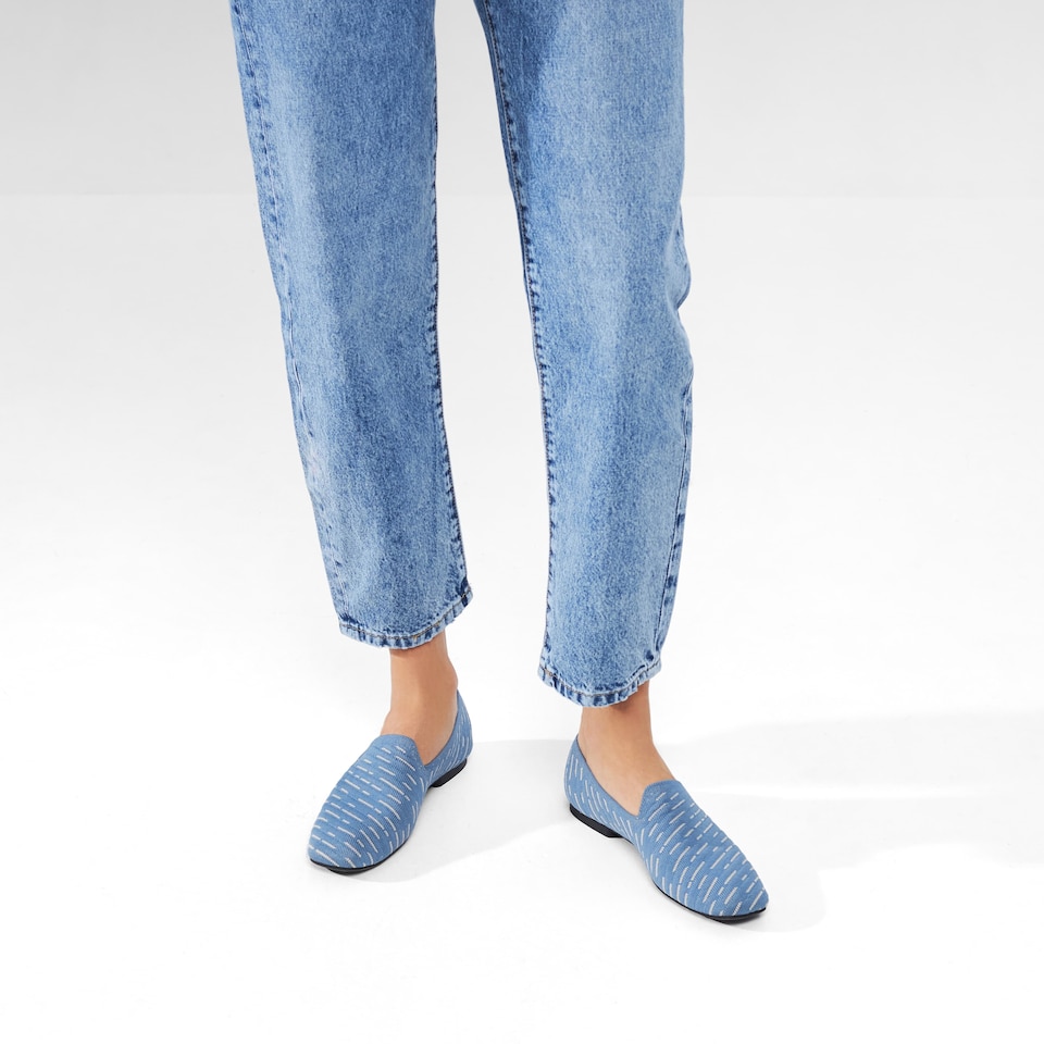 Marina Square-toe Loafers in Denim Gray | Women's Sustainable, Washable and Stylish Shoes | VIVAIA