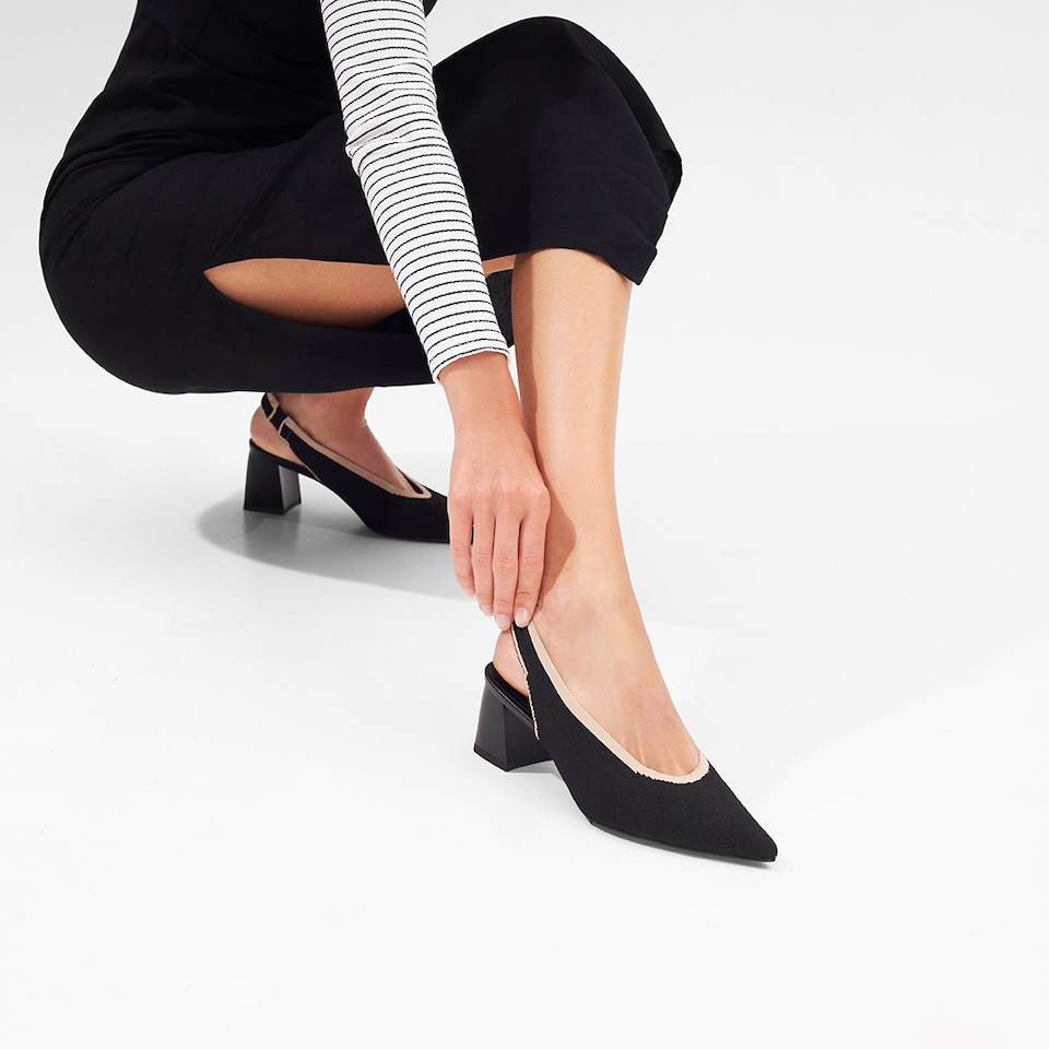 Della Pointy Heeled Sandals in Deep Ebony | Women's Sustainable and Stylish Black Shoes | VIVAIA