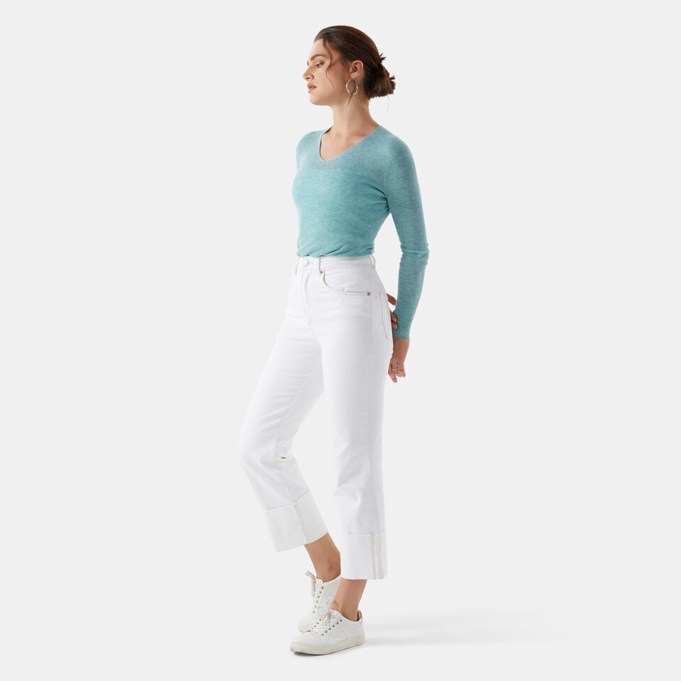 Lydia Cashmere V-neck Sweater in Turqoise Blue | Women's Organic Recycled Comfy Knitwears | VIVAIA