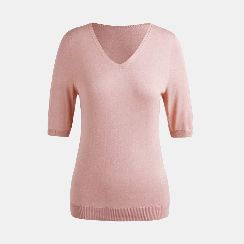 Paisley V-neck Top in Ash Rose | Women's Comfy Knitwears Made from Recycled Materials | VIVAIA