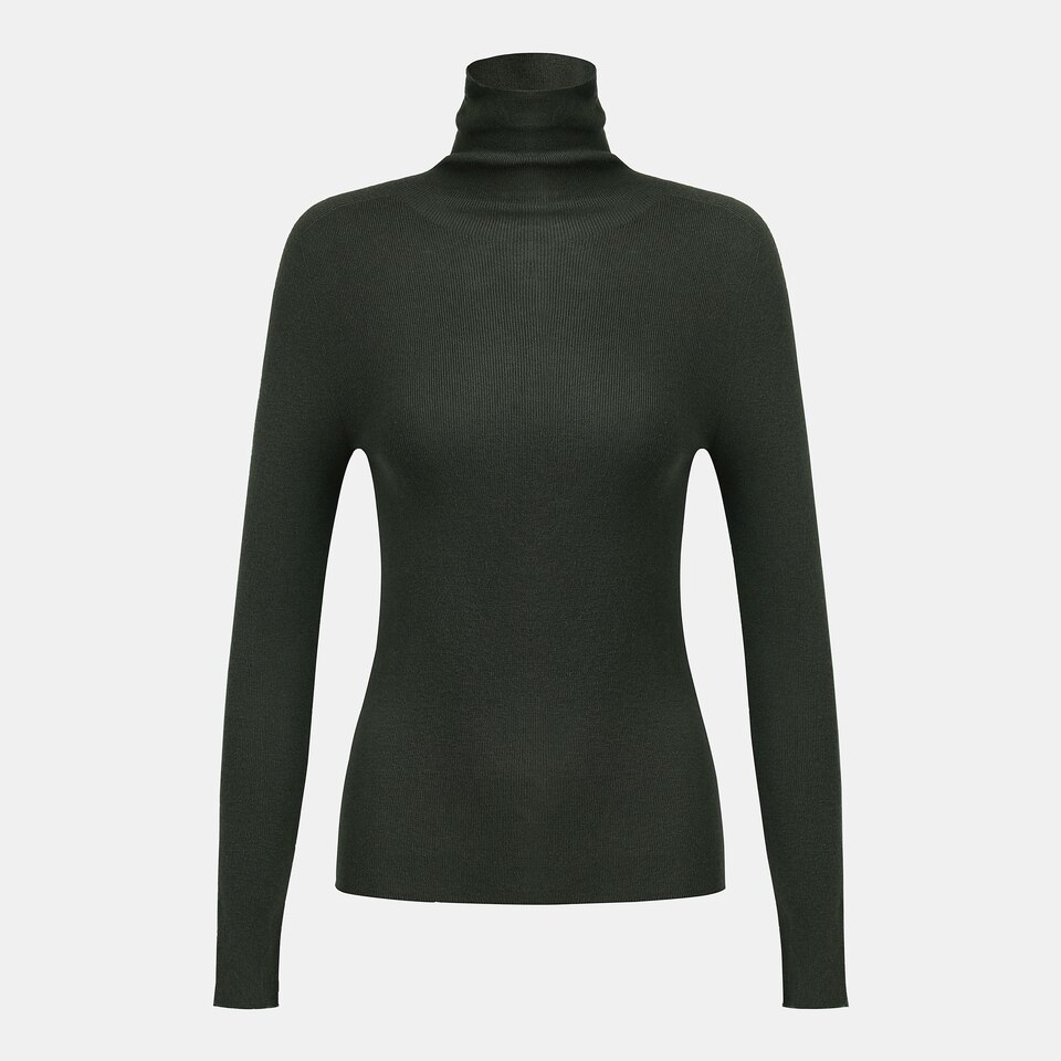 Elora Cashmere Roll Neck Top in Grey Green | Women's Organic Recycled Comfy Knitwears | VIVAIA