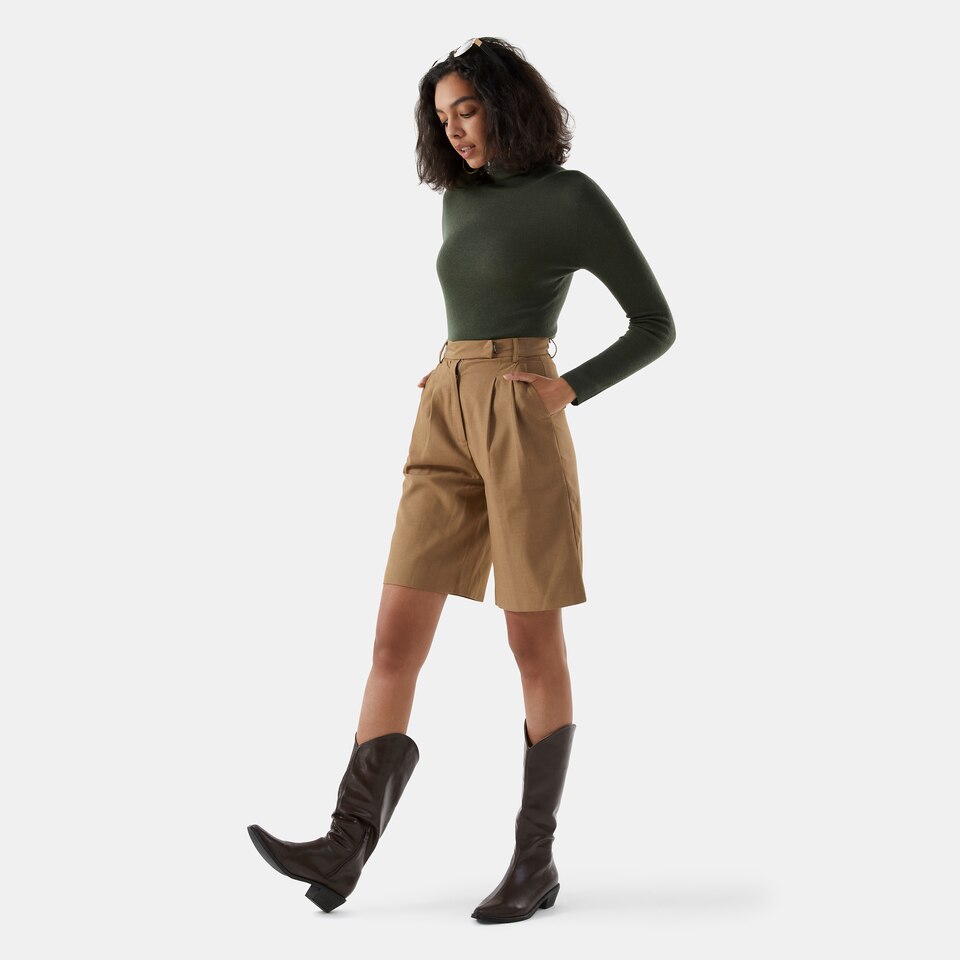 Elora Cashmere Roll Neck Top in Grey Green | Women's Organic Recycled Comfy Knitwears | VIVAIA