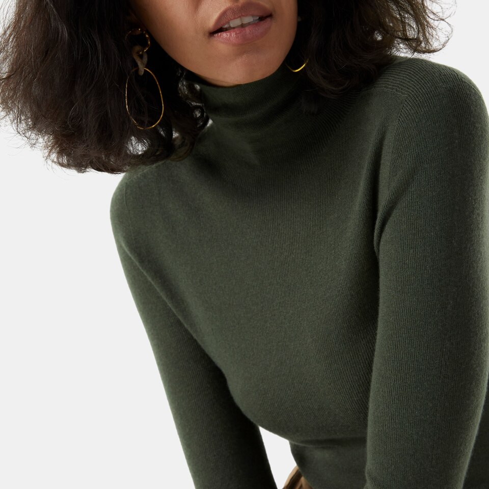 Elora Cashmere Roll Neck Top in Grey Green | Women's Organic Recycled Comfy Knitwears | VIVAIA
