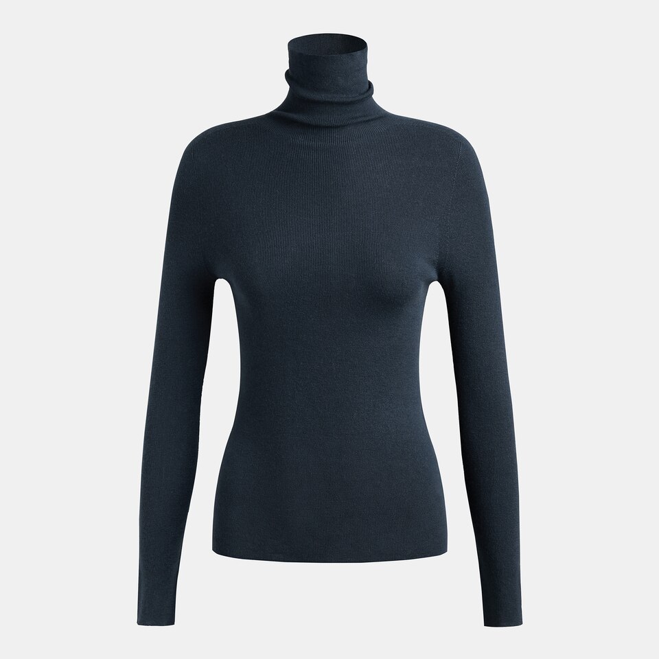 Elora Cashmere Roll Neck Top in Estate Blue | Women's Organic Recycled Comfy Knitwears | VIVAIA