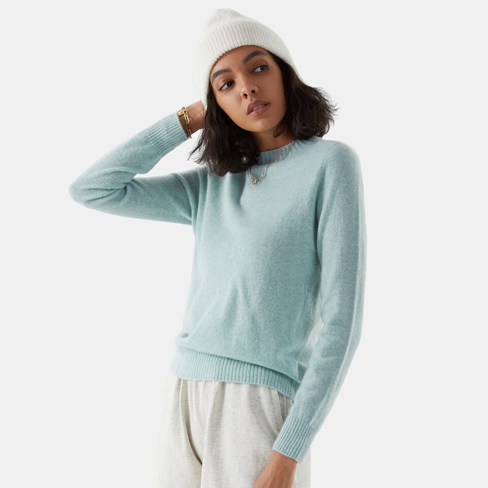 Kate Cashmere Sweater in Cloud Blue | Women's 100% Organic Comfy Knitwears | VIVAIA