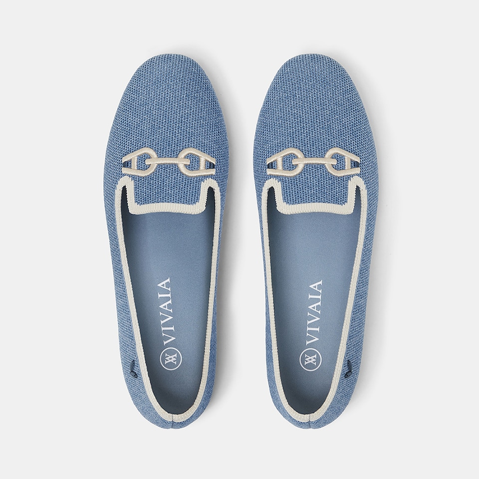 Eileen Round-Toe Patterned Loafers in Carolina Blue-Women's Everyday Heel Shoes | VIVAIA