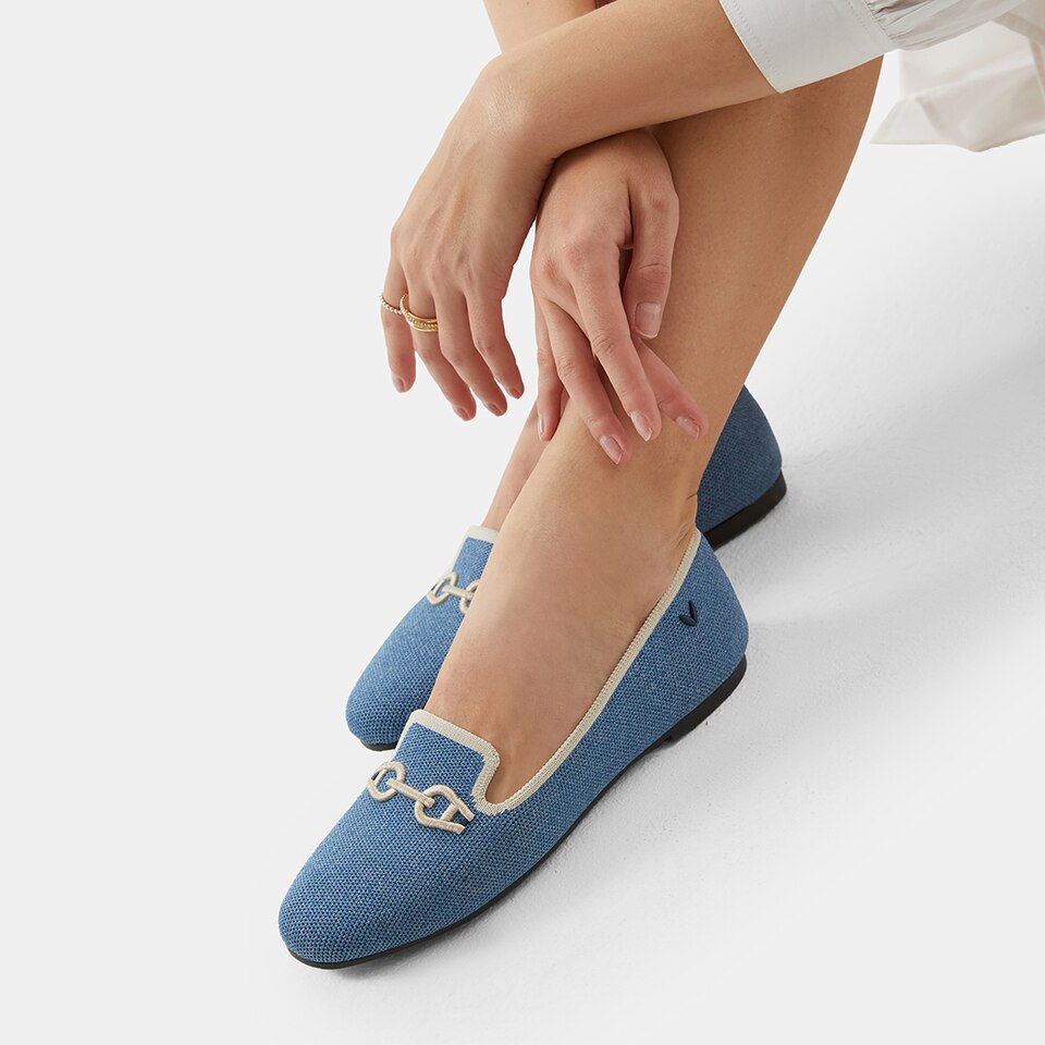 Eileen Round-Toe Patterned Loafers in Carolina Blue-Women's Everyday Heel Shoes | VIVAIA
