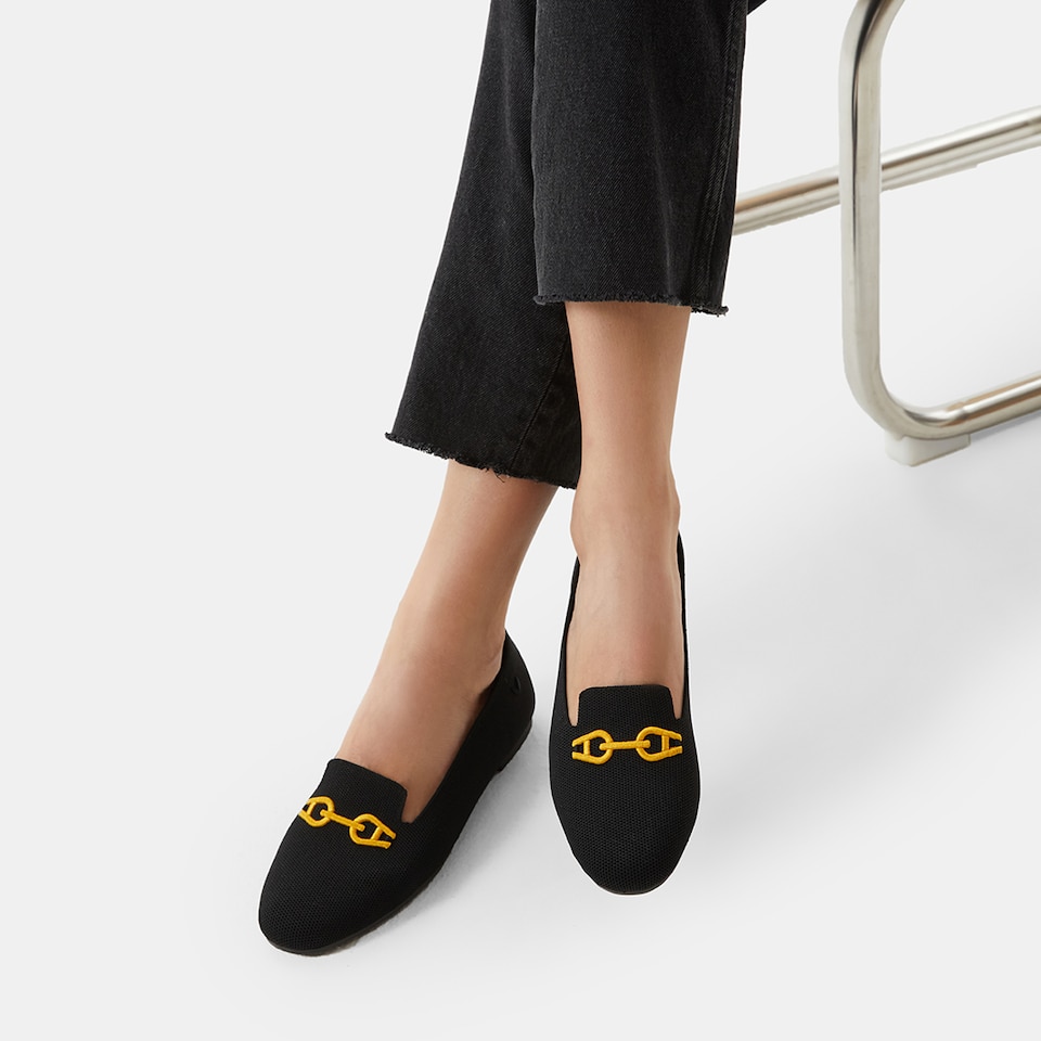 Eileen Round-Toe Patterned Loafers in Solid Black-Women's Everyday Heel Shoes | VIVAIA