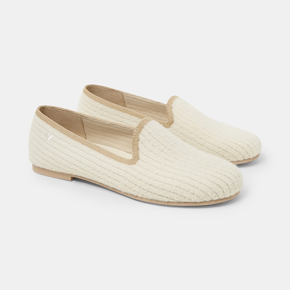 Kimberley Eco Fluffy Yarn Round Toe Loafers in Cream Ivory | Women's Sustainable, Washable and Stylish Shoes | VIVAIA