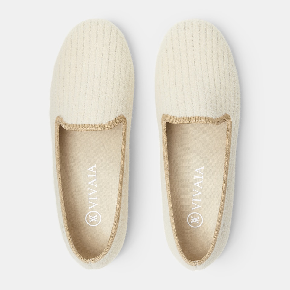 Kimberley Eco Fluffy Yarn Round Toe Loafers in Cream Ivory | Women's Sustainable, Washable and Stylish Shoes | VIVAIA