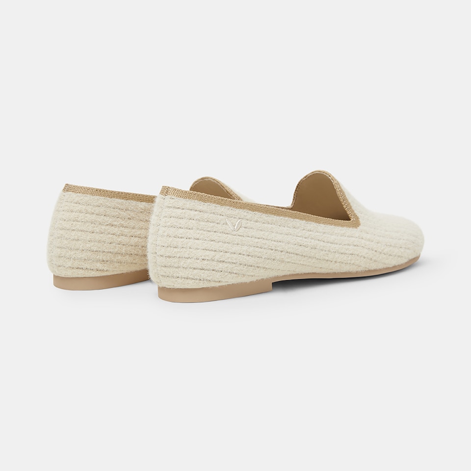 Kimberley Eco Fluffy Yarn Round Toe Loafers in Cream Ivory | Women's Sustainable, Washable and Stylish Shoes | VIVAIA