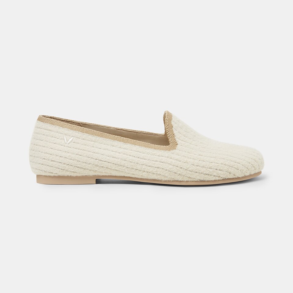 Kimberley Eco Fluffy Yarn Round Toe Loafers in Cream Ivory | Women's Sustainable, Washable and Stylish Shoes | VIVAIA