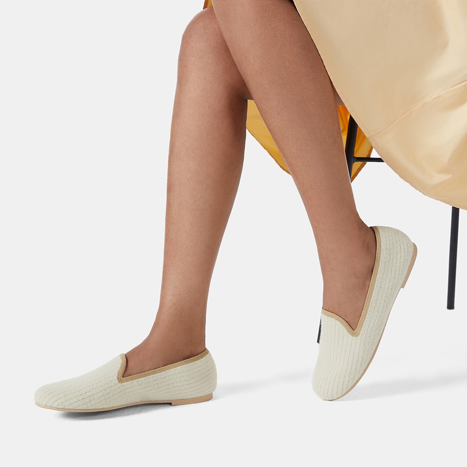 Kimberley Eco Fluffy Yarn Round Toe Loafers in Cream Ivory | Women's Sustainable, Washable and Stylish Shoes | VIVAIA