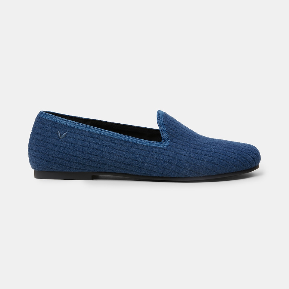 Kimberley Eco Fluffy Yarn Round Toe Loafers in Deep Denim | Women's Sustainable, Washable and Stylish Shoes | VIVAIA