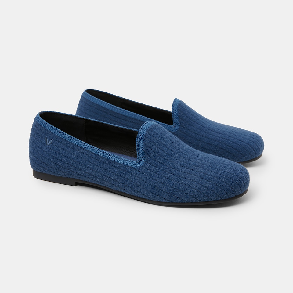 Kimberley Eco Fluffy Yarn Round Toe Loafers in Deep Denim | Women's Sustainable, Washable and Stylish Shoes | VIVAIA