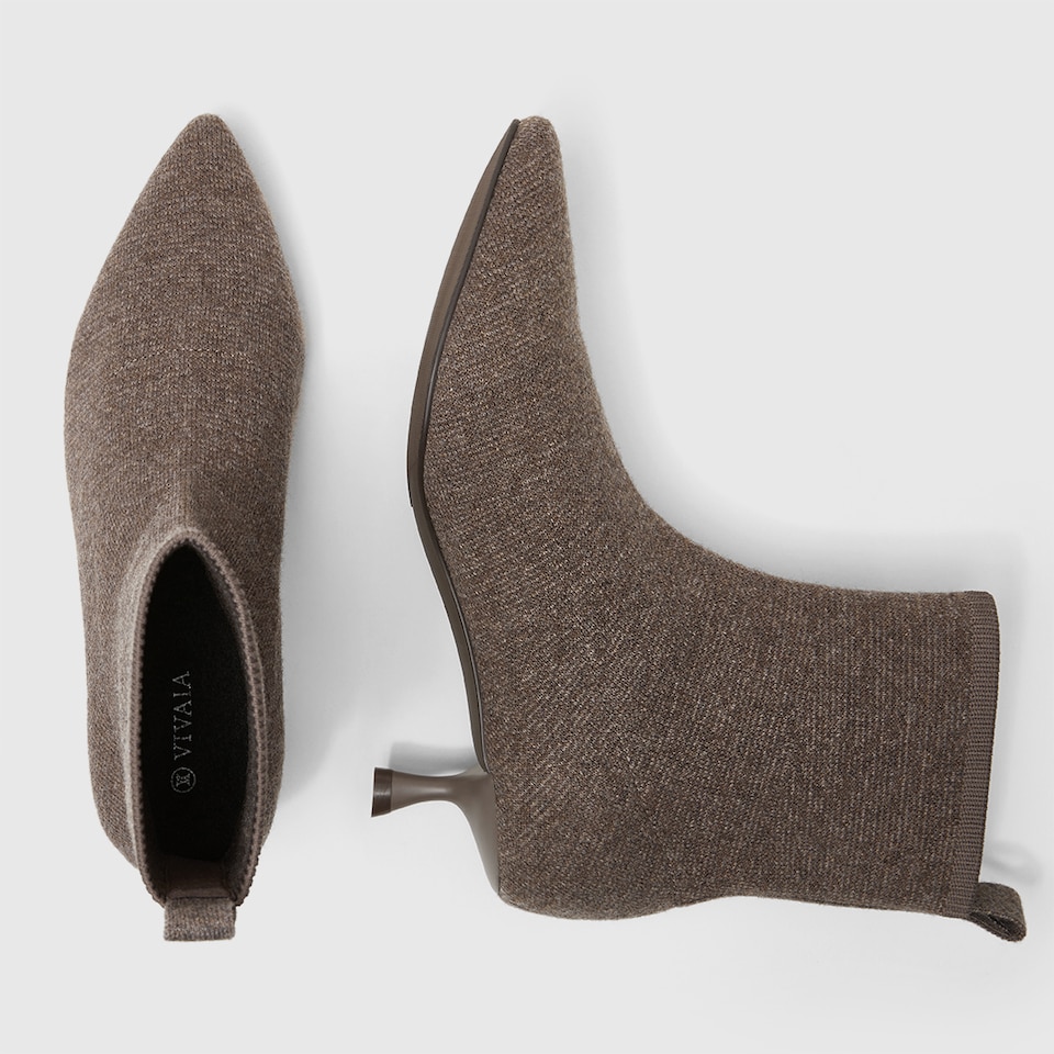 Naomi Wool Pointy Kitten Heel Boots in Coffee Grey | Women's Sustainable and Stylish Shoes | VIVAIA