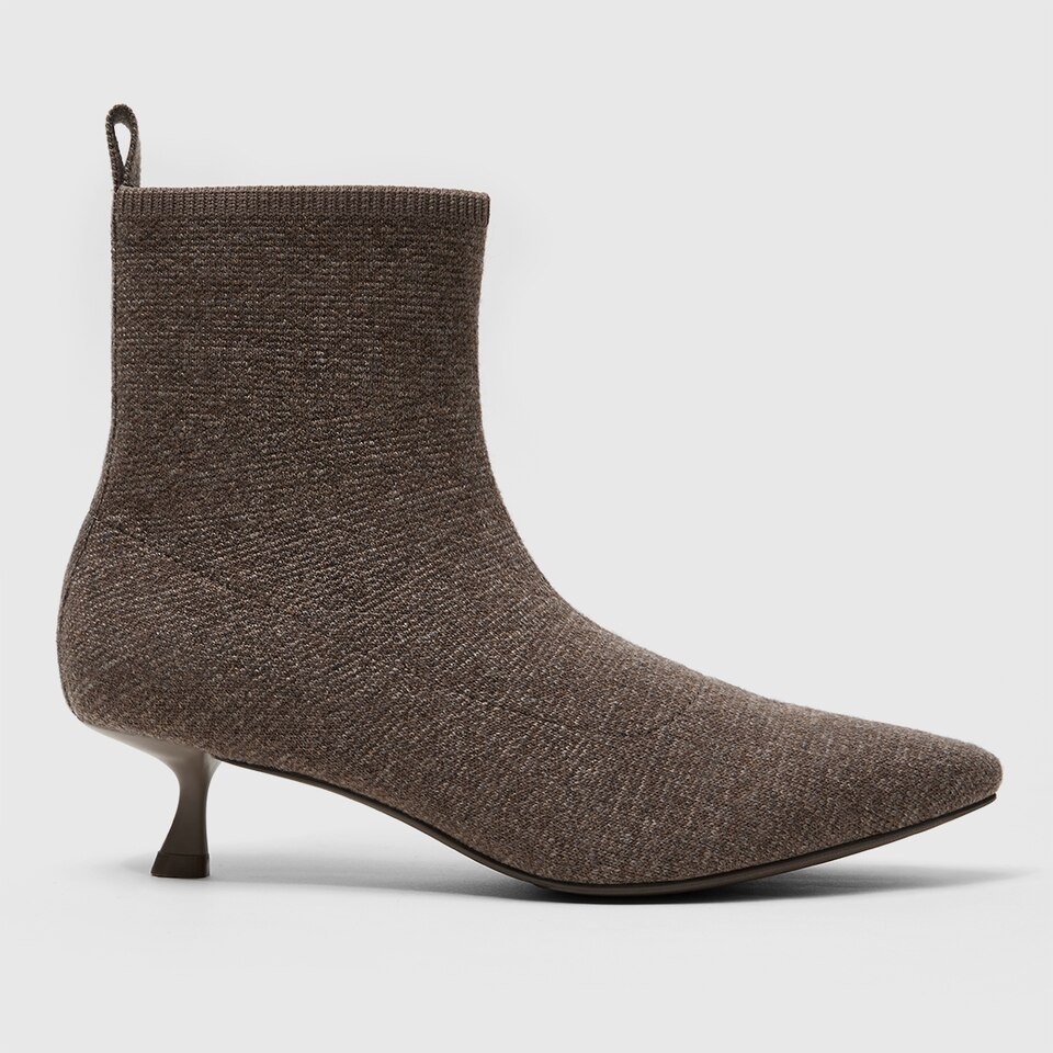 Naomi Wool Pointy Kitten Heel Boots in Coffee Grey | Women's Sustainable and Stylish Shoes | VIVAIA