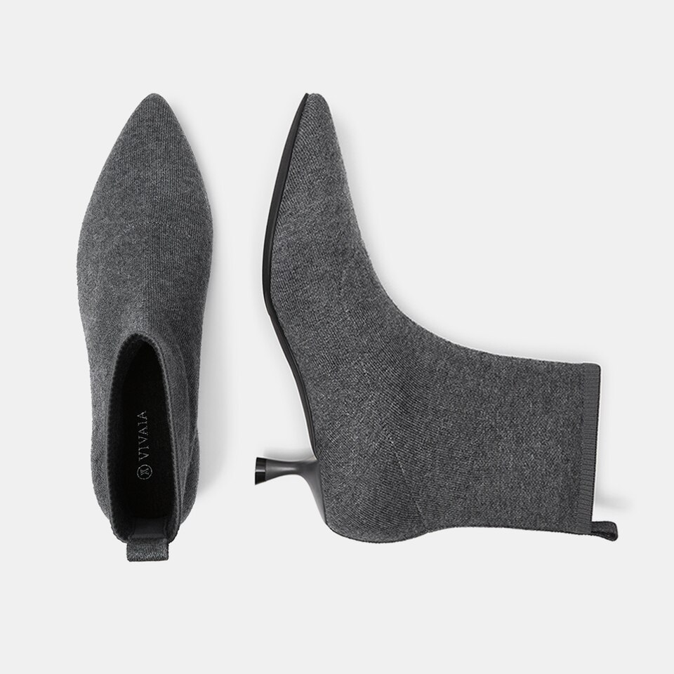 Naomi Wool Pointy Kitten Heel Boots in Rich Grey | Women's Sustainable and Stylish Shoes | VIVAIA