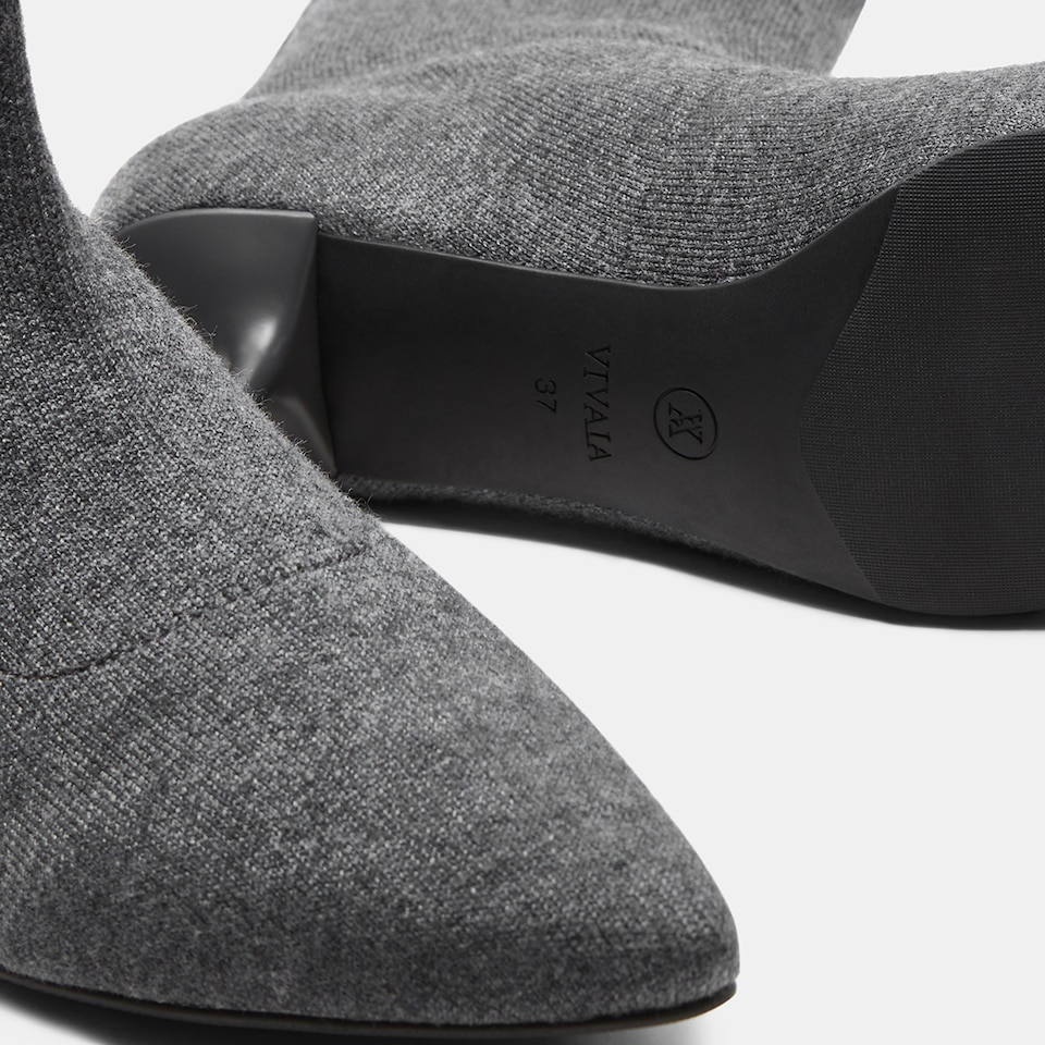 Naomi Wool Pointy Kitten Heel Boots in Rich Grey | Women's Sustainable and Stylish Shoes | VIVAIA