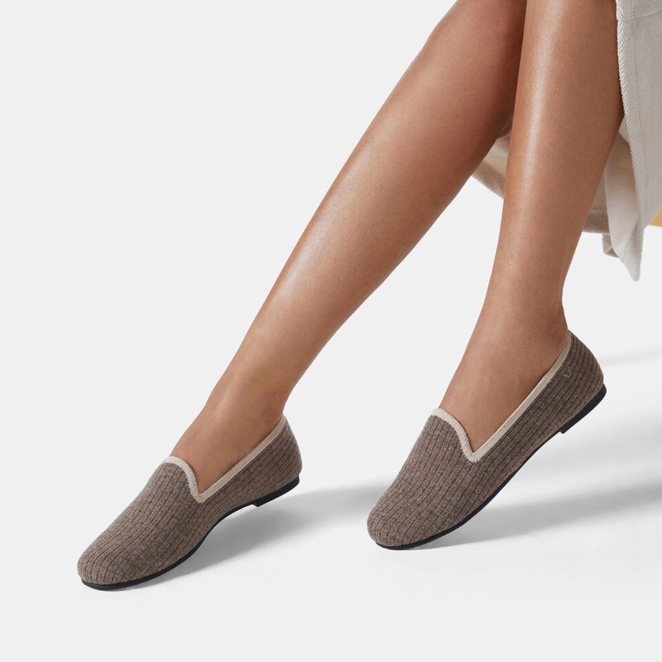 Kimberley Eco Fluffy Yarn Round Toe Loafers in Oat Camel | Women's Sustainable, Washable and Stylish Shoes | VIVAIA